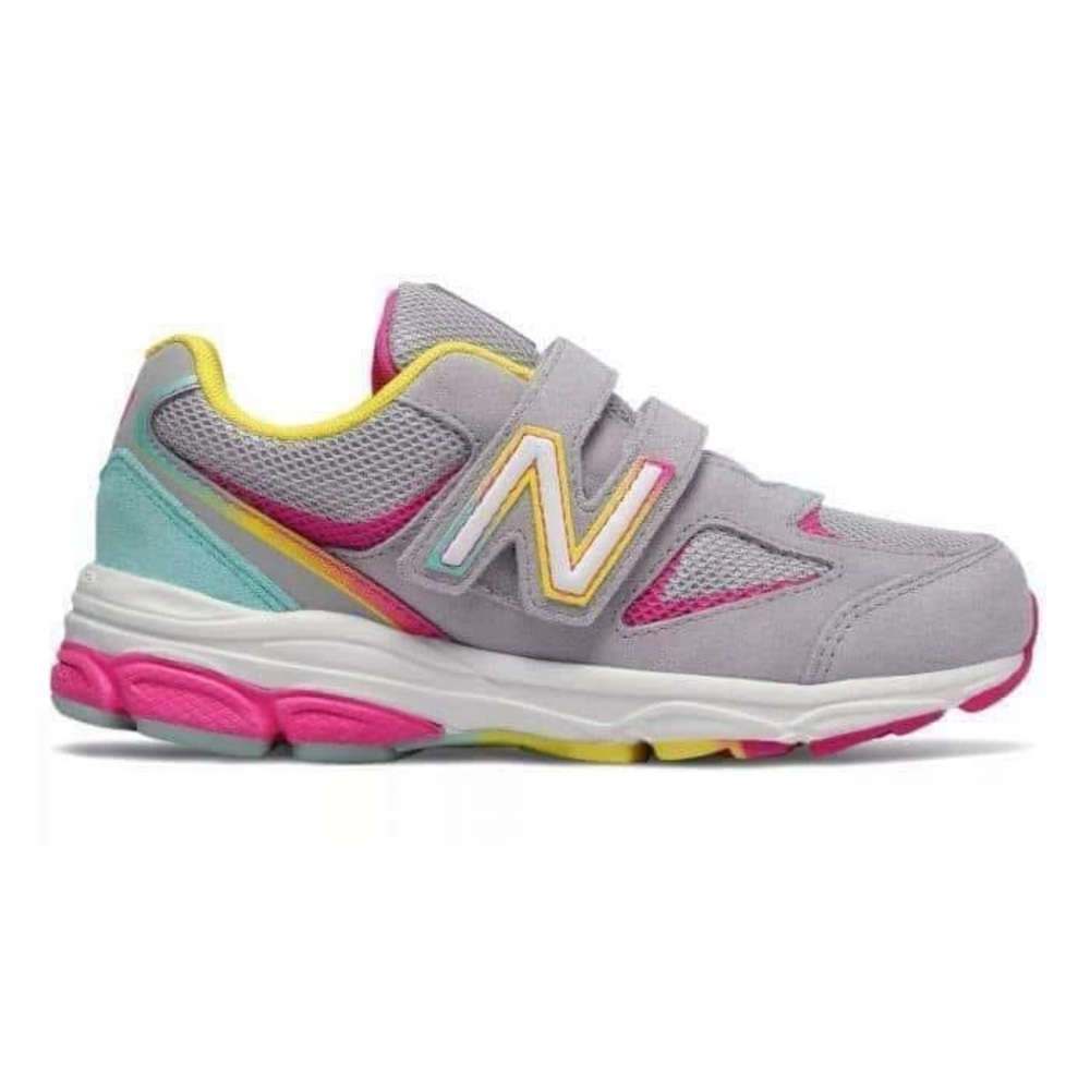 Kid's New Balance Hook and Loop 888v2 Grey with Rainbow